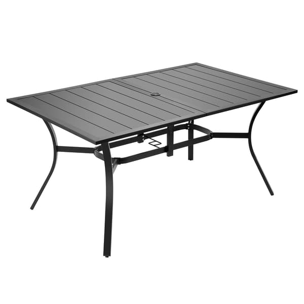 Ulkoruokapöytä 150 cm, metalli, aurinkovarjon reikä