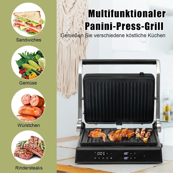 3-i-1 1800W Panini Press Grill med non-stick plader elektrisk grill