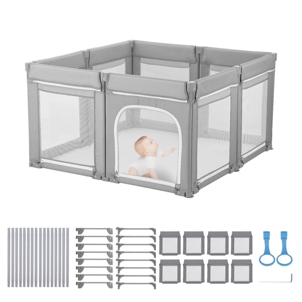 Baby kravlegård 122 cm, foldbar, netsider, lynlåsdør
