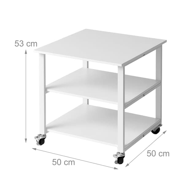 Hvid printerstativ med hjul – 3-lags, under skrivebord