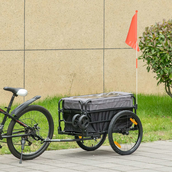 2-I-1 Cykelsläp Lastvagnstransportvagn För Cykel Med 20 Tums Pneumatiska Däck 40 Kg Lastkapacitet 130 X 64 X 64/103 Cm