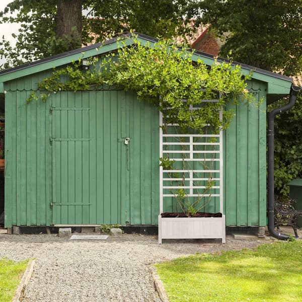 Planteringslåda med spaljévägg i vitt