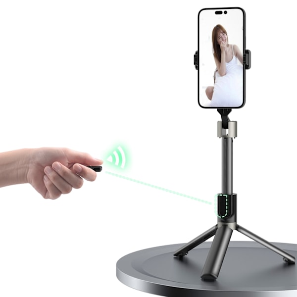 Selfie stick, teleskopisk selfie stick med stativ og BT F18W fjernbetjening, sort
