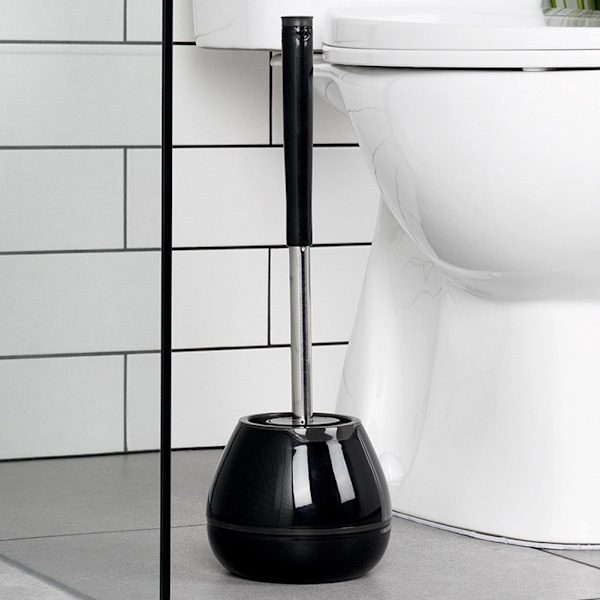 Silikone toiletbørste med stativ og tang sort 42 cm