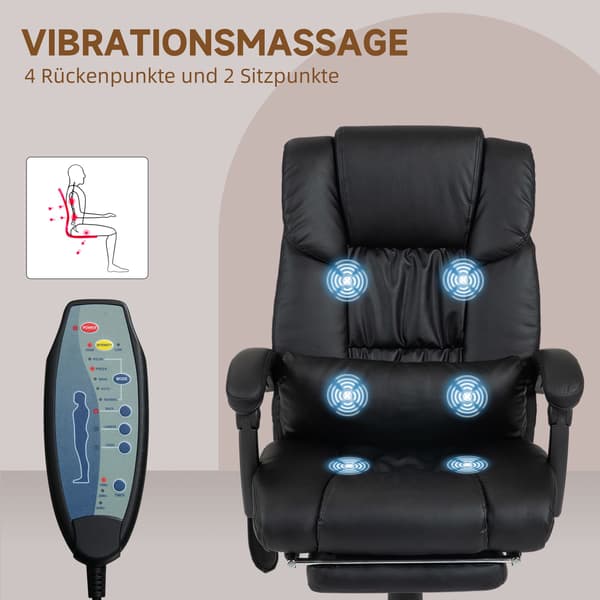 Ergonomisk kontorstol med massage, fodstøtte, sort