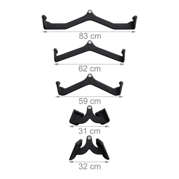 Lat Pulldown-stänger, set om 5 med stål-V-grepp, PVC-belagda, svarta