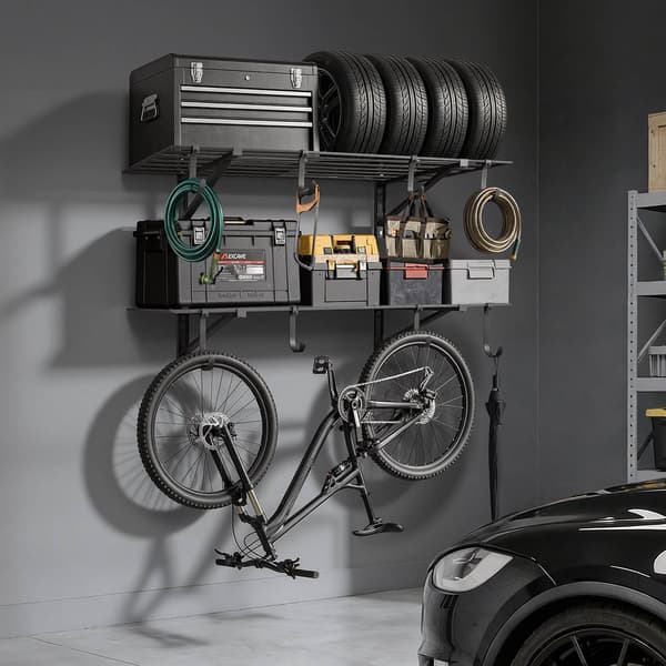 Vægmonterede garagereoler, 2-lags stål, 520 lb, kroge