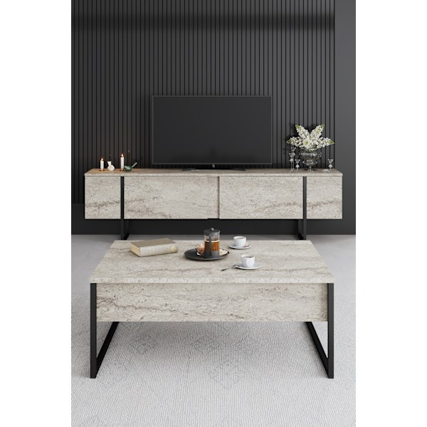 TV Stativ Luxe - Travertin, Svart