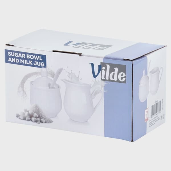 Porcelænsfløde- og sukkerskålsæt, hvid, 3 dele