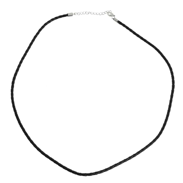 Flätat läderhalsband med karbinhake Svart (60 cm / 3 mm)