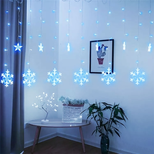 Valot lumihiutaleet tähdet Jouluvalot verho 138LED