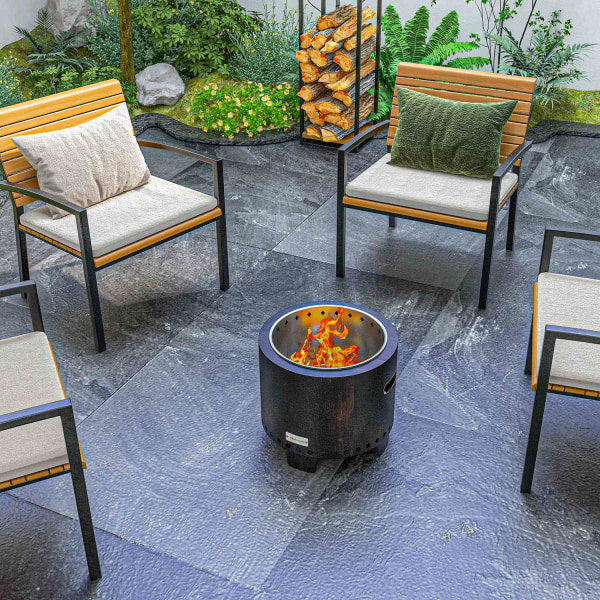 Fire Bowl Smokeless Table Fire Pit Ø45 Cm Kahvalla Ja Pokerilla, Ihanteellinen Puutarhaan Ja Retkeilyyn, Metallia, Musta