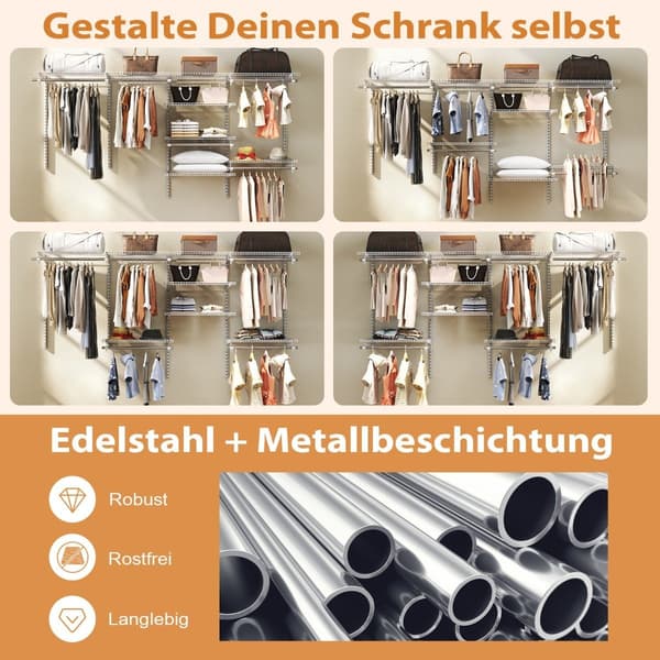 Udvidbart skabsorgansystem, 122-244 cm, hvid