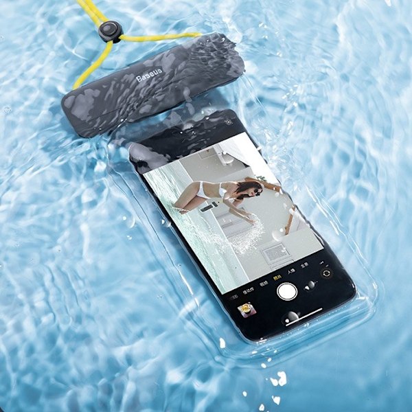 Vattentätt skal telefonfodral upp till 7,2'' för pool, strand, svart