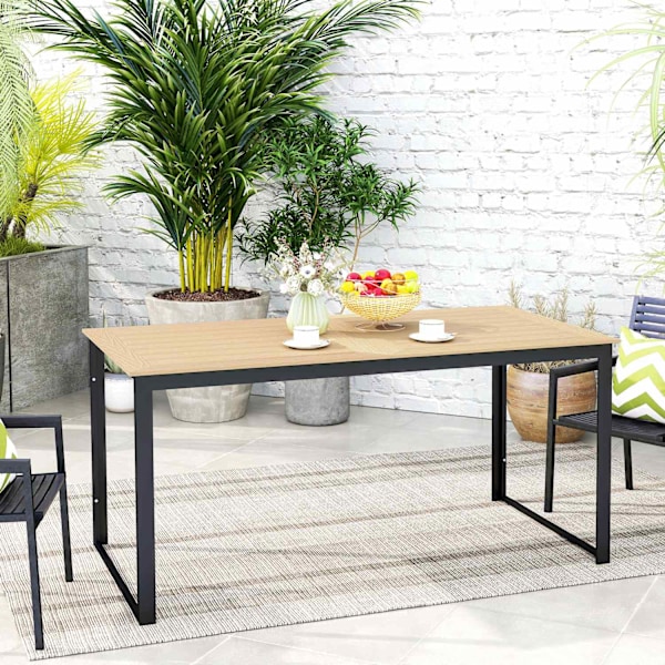 Puutarhapöytä 6 hengelle 160 x 80 cm säänkestävä parvekkeen pöytä puun näköinen sälesuunnittelu, buffetpöytä metallinen retkeilypöytä patiopöytä ulkor