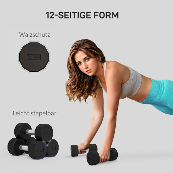 Käsipainosetti 10 kg, metallinen käsipainosetti, sarja 2 luistamatonta käsipainoa, voimaharjoitteluun ja kuntoiluun, musta
