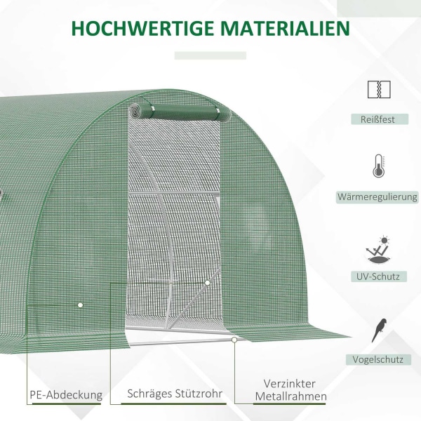 Film Drivhus Polytunnel 4,5X3M Walk-In, 6 Vinduer, Frostsikring,