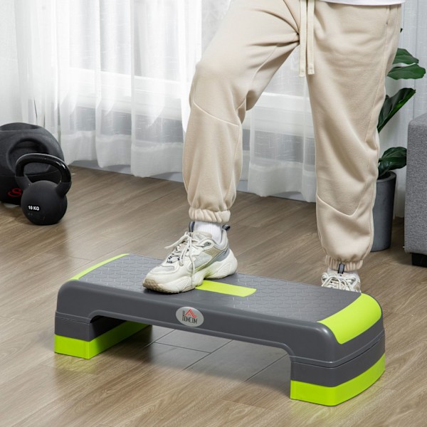 Aerobic stepper höjdjusterbar fitnessstegbräda 10/15/20 cm inomhus utomhusbelastning upp till 150 kg 78 x 28 cm grön för effektiv träning