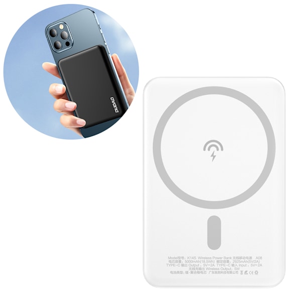 Powerbank 5000mAh magnetisk med MagSafe induktiv oplader, sort