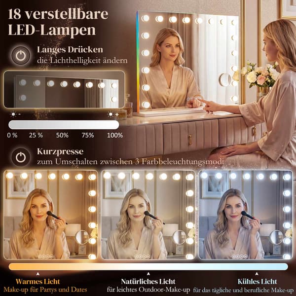 LED makeupspejl med Bluetooth, RGB, 10x forstørrelse