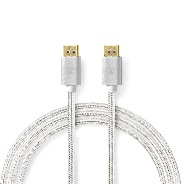Displayport kabel | DisplayPort Han | DisplayPort Han | 8K@60Hz | Guldplateret | 2.00 m | Runde | Flettet | Sølv | Cover Window Box