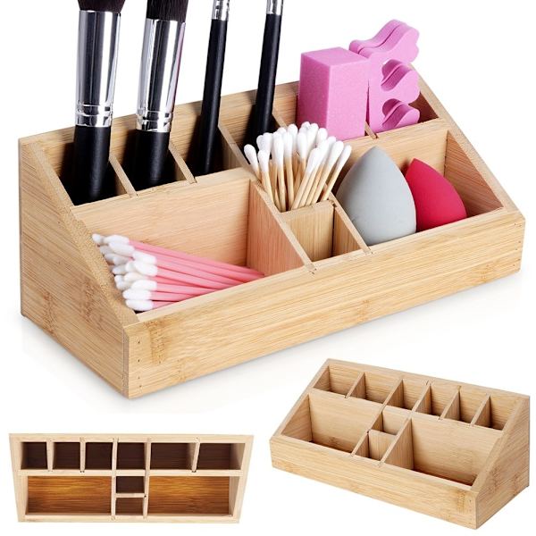 Organizer med 10 rum i bambustræ til make-up og make-up