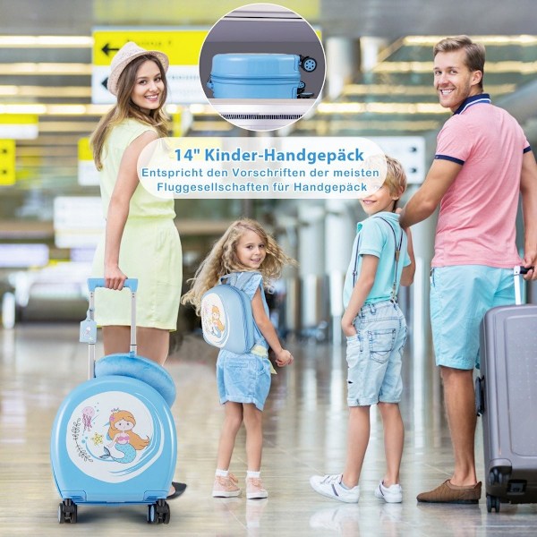 4-osainen lasten matkalaukku + reppu 10"+14" lasten vaunu pyörät siniset