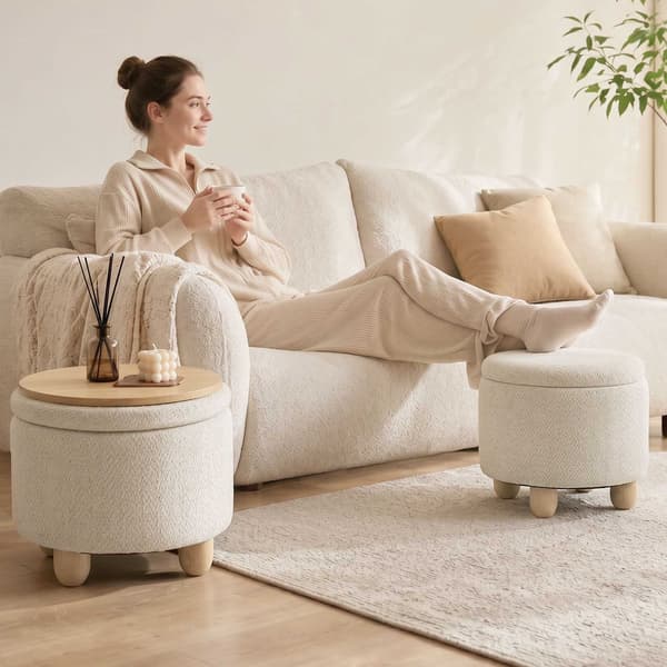 Förvaringsfotpall med vändbart lock, beige linne, 38,5x33,5 cm