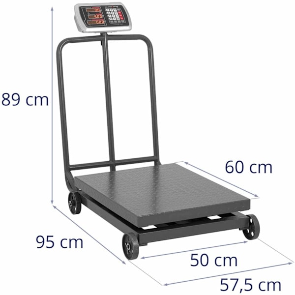 Teollinen tasovaaka pyörillä 600 kg / 100 g LCD