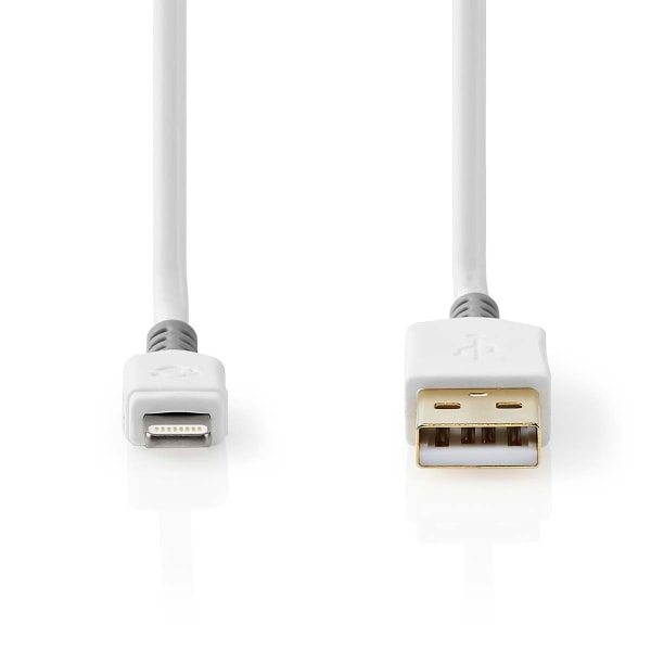 Lightning Kabel | USB 2.0 | Apple Lightning 8-pin | USB-A Han | 480 Mbps | Guldplateret | 1.00 m | Runde | PVC | Grå / Hvid | Window Box