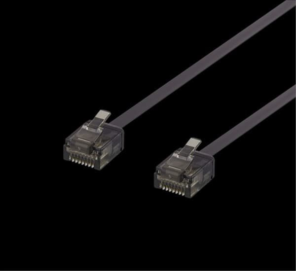 DELTACO Cat6a patchkabel, platt, 1 mm tjock, 0,15 m, svart