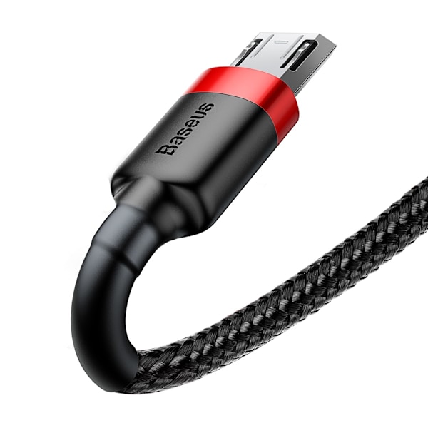 Kestävä joustava kaapeli USB microUSB QC3.0 2.4A 1M musta ja punainen