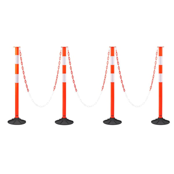 Trafikafgrænsningsstolper, 4-pak, vægtet base, kæde