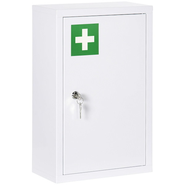 Apothecary Cabinet Lääkekaappi Lukittava Lääkekaappi, 3 Kerrosta Ja 2 Avainta, Terästä, Valkoinen, 30 X 14 X 46 Cm