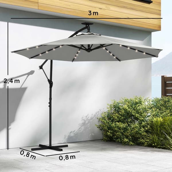 Fritstående terrasseparasol, 3x3m, solcelledrevne LED-lys, UV-resistent