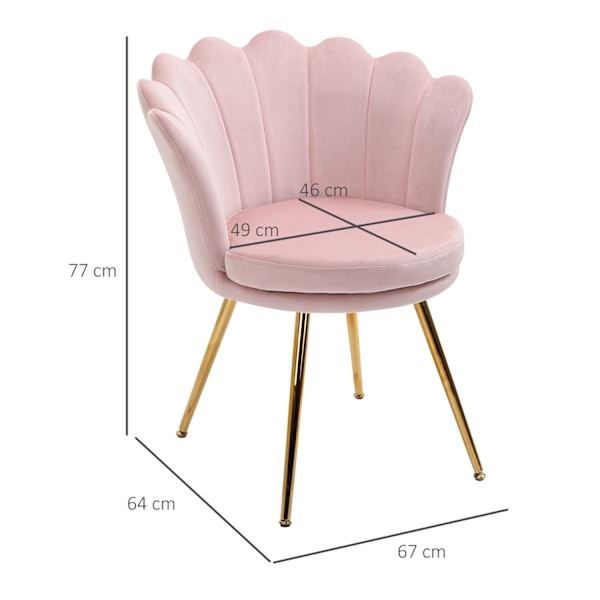 Fåtölj Vardagsrum Relax Stol Lounge Stol med Lotusformad Design Stoppad Stol med Metallben Sammetslook Enkelstol för Sovrum Rosa Aosom