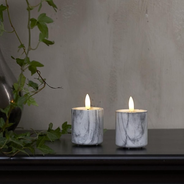 Led blockljus 2-pack marmor med timer Grå