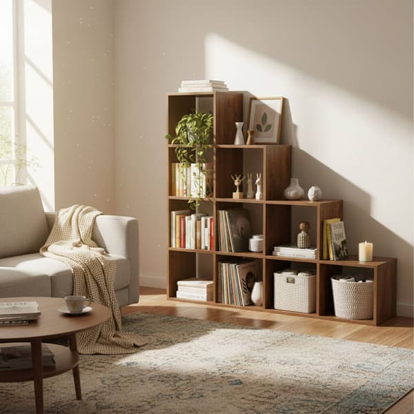 Trinvis reol, 10 rum, MDF træfinish