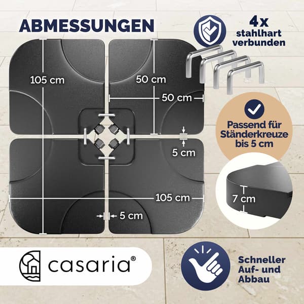 Parasolplader, sæt med 4, 105x105x7 cm, HDPE