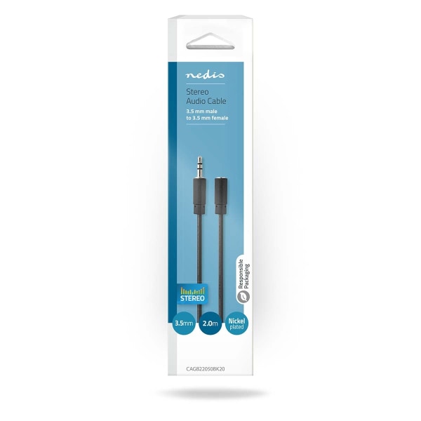 Stereo Audio kabel | 3.5 mm Hanstik | 3.5 mm Hunstik | Nikkelplateret | 2.00 m | Runde | Sort | Box