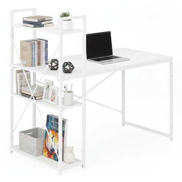 Datorskrivbord med hyllor, 120x60 cm, vit MDF