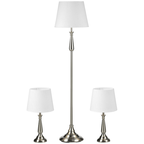 Lamppusarja, 3 Kpl Vintage-Design, 2 Pöytälamppua Ja 1 Lattiavalaisin, E27-Jalusta, Olohuoneeseen, Kerma