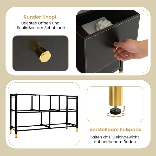 Kommode til soveværelse med 5 skuffer bred stof kommode med metalramme 100 x 30 x 58,5 cm sort
