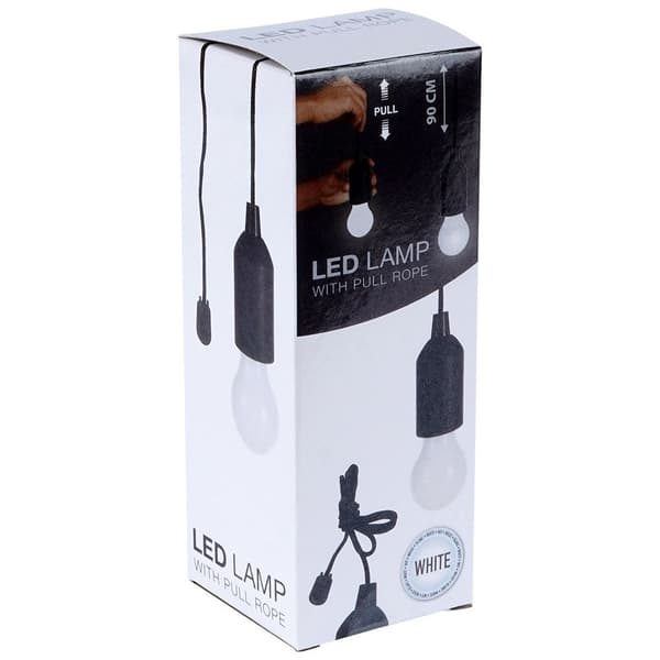 LED-lampe i pæreform med 90 cm ledning til camping
