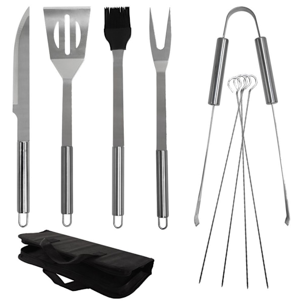Grillsæt i rustfrit stål med 10 redskaber og taske