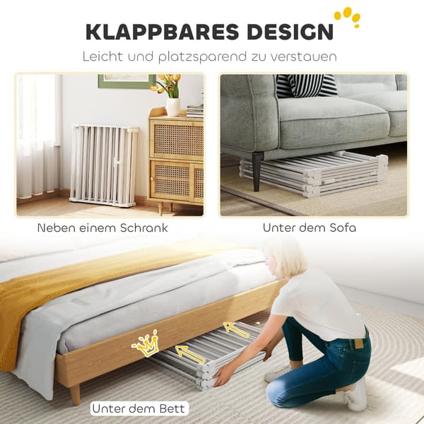 Kæledyrslåge, foldbar barriere med 8 paneler og dør, hvid