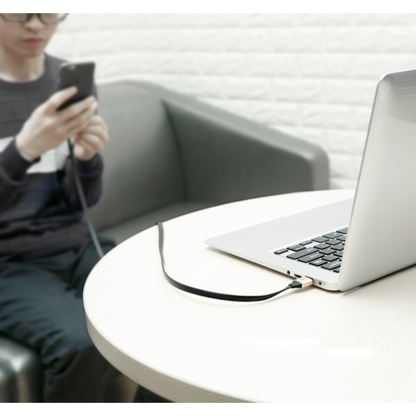 Litteä kaapeli USB-C USB-kaapeli pidikkeellä 2A 23cm musta