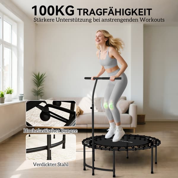 Rebounder-trampoliini, säädettävä kahva, musta