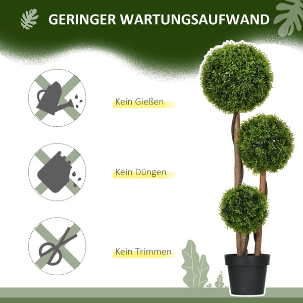 Kunstig buksbom topiary, 110 cm, UV-resistent, 3 kugler