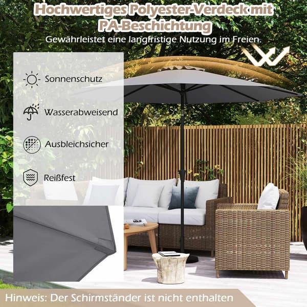 Terrasseparasol, 300 cm, vippe- og drejefunktion, grå, vandafvisende